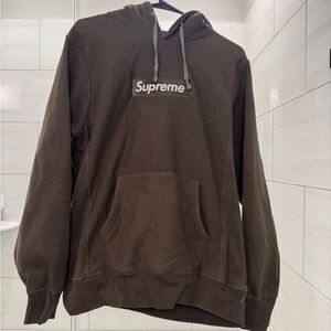 Supreme Brown Box Logo Hoodie with Green Drawstrings
